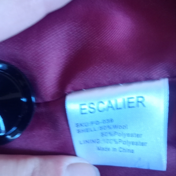 Escalier Wool Wine Red Long Pea Coat Size L - Picture 9 of 9